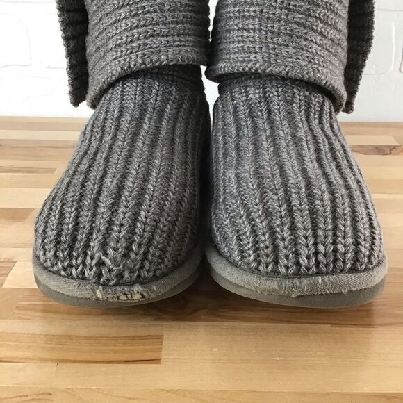 𝅺UGG EVA classic cordy Genuine leather  sheep skin lining knit grey size 4 - Picture 5 of 15